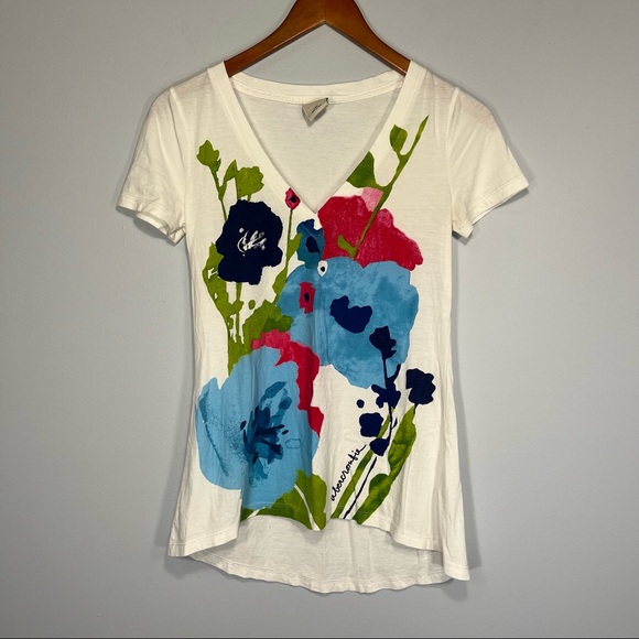 abercrombie Kids Floral V-neck Shirt Youth Large L High Low Cotton - Picture 1 of 6